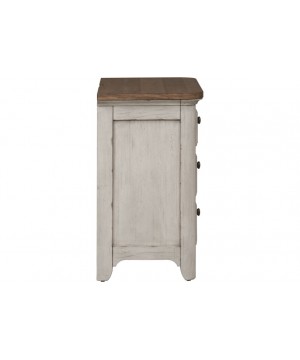 Liberty Furniture 3 Drawer Night Stand W Charging Station Antique White Finish With Chestnut Tops