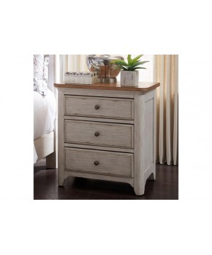 Liberty Furniture 3 Drawer Night Stand W Charging Station Antique White Finish With Chestnut Tops